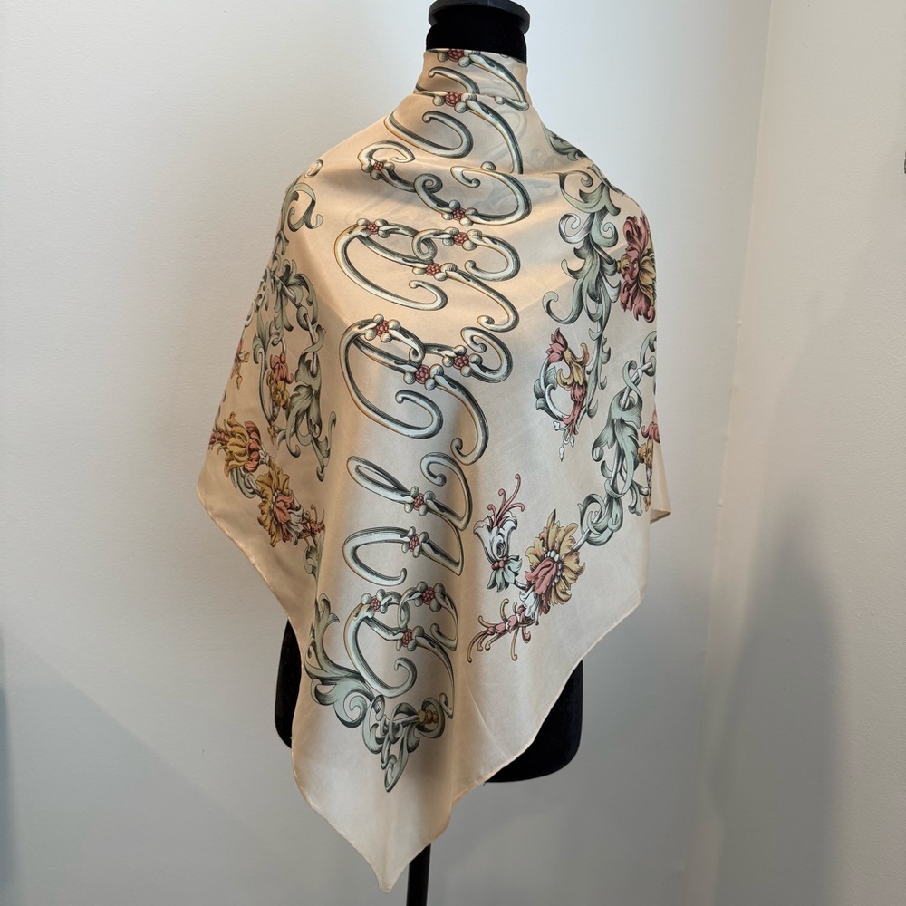 Authentic Burberrys Cream Floral Silk Scarf